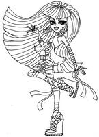 kolorowanki monster high, malowanka dla dziewczynek do wydruku, obrazek z roztańczoną Cleo de Nile z rozwianymi włosami do pokolorowania numer  29